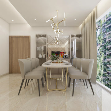 Classic Spacious 6-Seater Dining Room Design with Crockery Unit